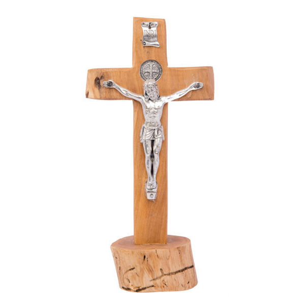 Imagen de Olive wood cross on a stand U.D. 1