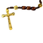 Picture of Wooden rosary with gold cross and Our Lady medal