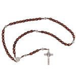 Imagen de Wooden rosary with silver cross and Saint Benedict medals