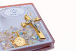 Imagen de Golden crystal rosary in box - Saint Benedict