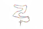 Picture of Plastic rosary with rose beads on a chain in box
