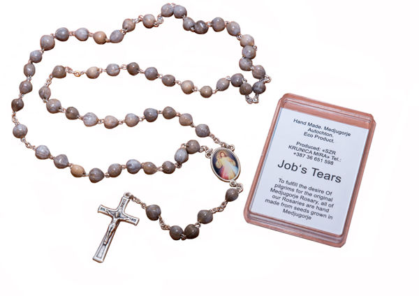 Imagen de Job's tears rosary  with Our Lady medal on chain in box