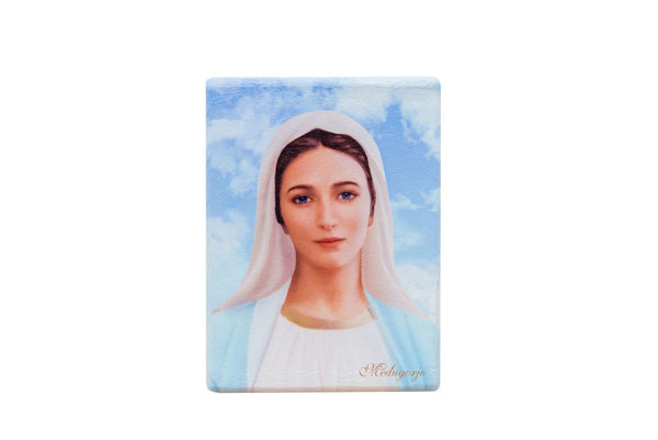 Imagen de Nuestra Señora de Medjugorje, Icono en madera- cielo azul(200x150)