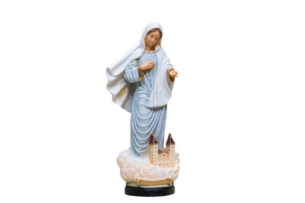 Imagen de Estatua de Nuestra Señora con Iglesia- Polvo de piedra (azul claro)