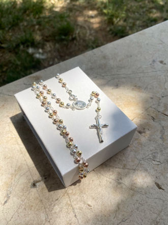 Picture of Silver rosary, long, multicolor - Medjugorje 925/rosary4