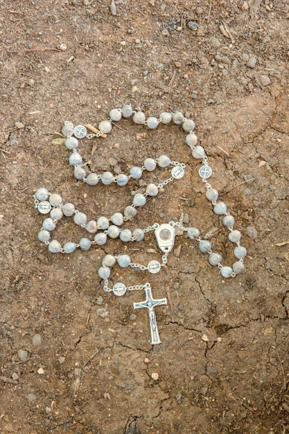 Picture of Job's tears rosary  with Medjugorje soil medal - chain