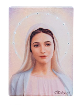 Picture of Our Lady of Medjugorje, icon on wood-beige (200x150)