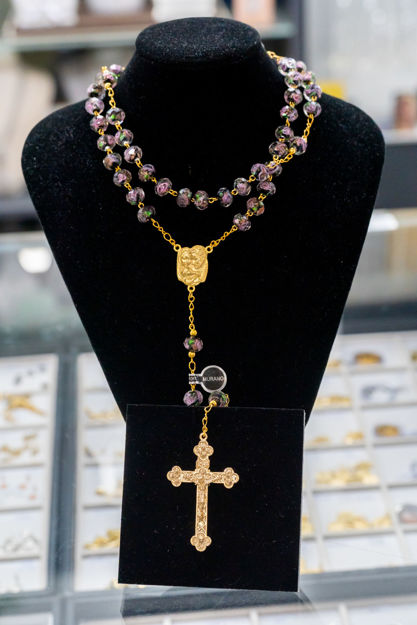 Picture of Murano Rose Glass rosary - Gold plated 24K